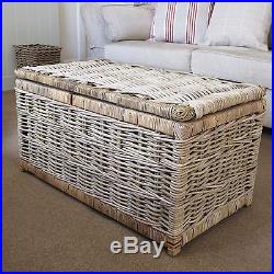 Grey Rattan Storage Chest Trunk Ottoman Toy Blanket Box