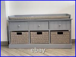 Grey Storage Bench With 3 Drawers & 3 Baskets / Ready Assembled