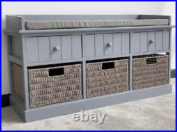 Grey Storage Bench With 3 Drawers & 3 Baskets / Ready Assembled