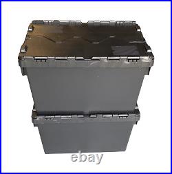 HEAVY DUTY BLACK Plastic Storage Boxes Totes Containers Crates + Lids Pack of 10