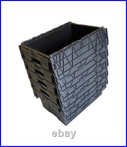 HEAVY DUTY BLACK Plastic Storage Boxes Totes Containers Crates + Lids Pack of 20