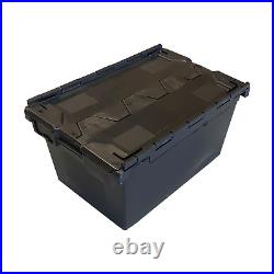 HEAVY DUTY BLACK Plastic Storage Boxes Totes Containers Crates + Lids Pack of 20