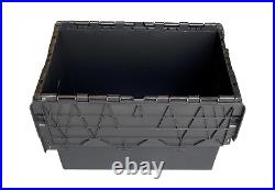 HEAVY DUTY BLACK Plastic Storage Boxes Totes Containers Crates + Lids Pack of 4