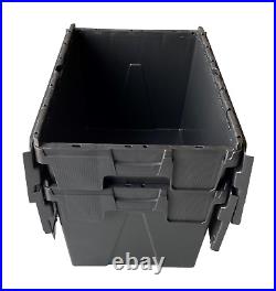 HEAVY DUTY BLACK Plastic Storage Boxes Totes Containers Crates + Lids Pack of 8