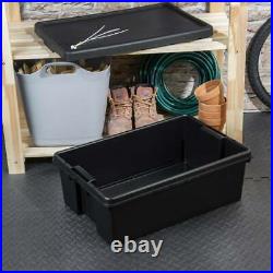 Heavy Duty Recycled Plastic Storage Box & Lids Black Commercial Container 36 Ltr