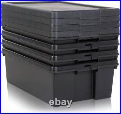 Heavy Duty Recycled Plastic Storage Box & Lids Black Commercial Container 36 Ltr
