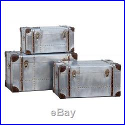 Industrial Aluminium Large Set of 3 Trunks Cases Storage Furniture Chest