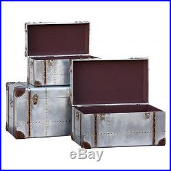 Industrial Aluminium Large Set of 3 Trunks Cases Storage Furniture Chest