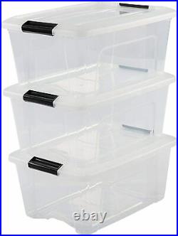 Iris Ohyama, Set of 3, Storage boxes, 15 L, With Snap Closure, Stackable, Large