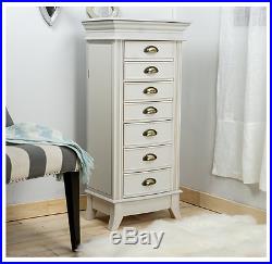 Jewelry Armoire White Mirrored Box Tall Wood Large Cabinet Stand Storage Chest