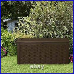 Keter Borneo 110 G Rattan/Wicker Style Resin Patio Storage Deck Box Bench, Brown