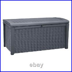 Keter Borneo Rattan/Wicker Style Resin Patio Deck Box Storage Bin, 110gal, Grey