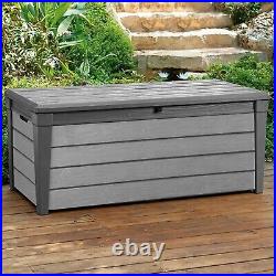 Keter Brushwood 454L Outdoor Garden Patio Storage Deck Cushion Box Chest Bench