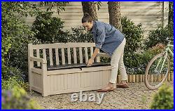 Keter Eden Bench Outdoor Storage Box Garden Furniture, Beige and Brown, 140 x 60