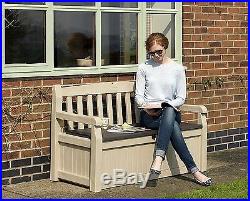 Keter Large Outdoor Storage Bench Weather Resistant Furniture Box Beige 265L NEW