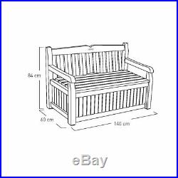 Keter Wood Bench 265L Garden Storage Box Seat Chair in Grey Weather Resistance