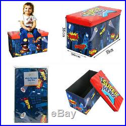 Kids Large Folding Storage Toy Super Man Hero Box Books Chest Cloths Seat Stool