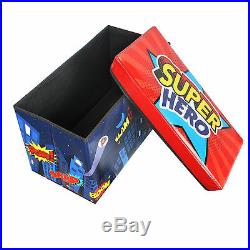 Kids Large Folding Storage Toy Super Man Hero Box Books Chest Cloths Seat Stool