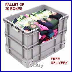 LARGE 20 x 90 Litre Open Side Grey Plastic Euro Storage Container Boxes Box Bins