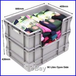 LARGE 20 x 90 Litre Open Side Grey Plastic Euro Storage Container Boxes Box Bins