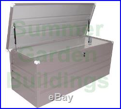 LARGE 5ft WIDE METAL STORAGE CHEST-OUTDOOR GARDEN CUSHION BOX, HINGED LID & LOCK