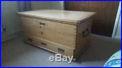 LARGE OLD ANTIQUE PINE MULE CHEST / TRUNK coffee table, blanket / storage box