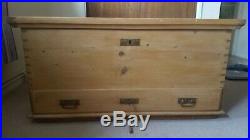 LARGE OLD ANTIQUE PINE MULE CHEST / TRUNK coffee table, blanket / storage box