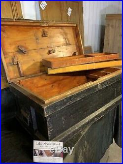 LARGE OLD ANTIQUE RUSTIC BLACK TRUNK / CHEST / STORAGE BOX (Coffee Table)