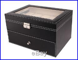 Large 20 Slot Leather Watch Box Display Case Organizer Glass Top Jewelry Storage