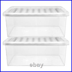 Large 32 Litre Underbed Clear Plastic Stackable Storage Container With Lids
