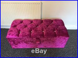 Large 40'' Purple Crushed Velvet Ottoman, Toys Storage, Blanket Box, Footstool