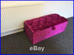 Large 40'' Purple Crushed Velvet Ottoman, Toys Storage, Blanket Box, Footstool