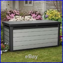 Large 570 Litre Wood Look Storage Deck Box Garden Outdoor Cushion Tool Chest NEW