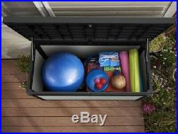 Large 570 Litre Wood Look Storage Deck Box Garden Outdoor Cushion Tool Chest NEW