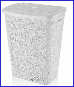 Large 57-Litre Plastic Lace Laundry Basket Washing Clothes Storage Hamper Box
