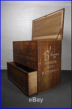 Large Antique Laundry Storage Chest Box Trunk Advertising Display Furniture