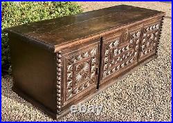 Large Antique Ornately Carved Oak Coffer Blanquette Box Storage Chest Gothic 2dr