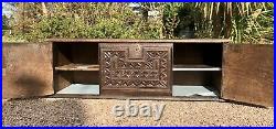 Large Antique Ornately Carved Oak Coffer Blanquette Box Storage Chest Gothic 2dr
