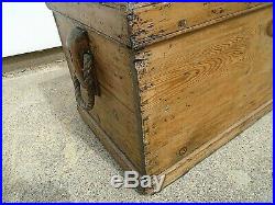 Large Antique Pine Trunk Coffee Table Rope Handles Toy Storage Chest Blanket Box