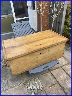 Large Antique Victorian Blanket Box Chest Trunk Coffee Table Storage