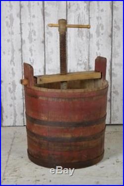 Large Antique Vintage Oak Barrel Fruit Press Log Basket Storage Planter