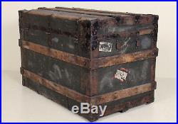 Large Antique Vintage Wooden Trunk Metal Bound Storage Box