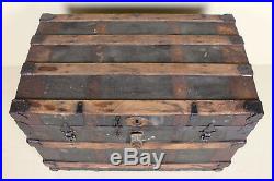 Large Antique Vintage Wooden Trunk Metal Bound Storage Box