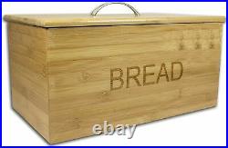 Large Bamboo Wooden Bread Bin Storage Box Kitchen Home Loaf Food Container Lid