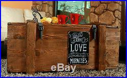 Large Big Storage Chest Coffee Table Cottage Wooden Box Trunk Vintage Tin Sign