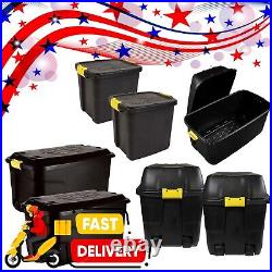 Large Black Indoor Outdoor Heavy Duty Storage Trunks With Lids, Wheels & Handles