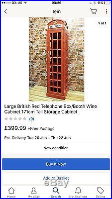 Large British Red Telephone Box/Booth Wine Cabinet 171cm Tall Storage Cabinet