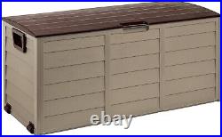 Large Brown Garden Storage Utility Cushion Box Shed Plastic Waterproof