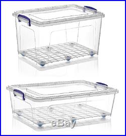 Large Clear Plastic Storage Boxes Clip Lid Wheels Stackable Underbed Container