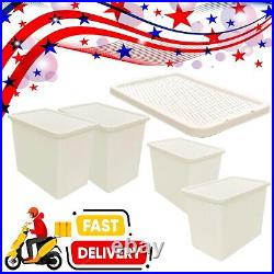 Large Cream Strong Stackable 80 Litre Plastic Rattan Storage Container Boxes